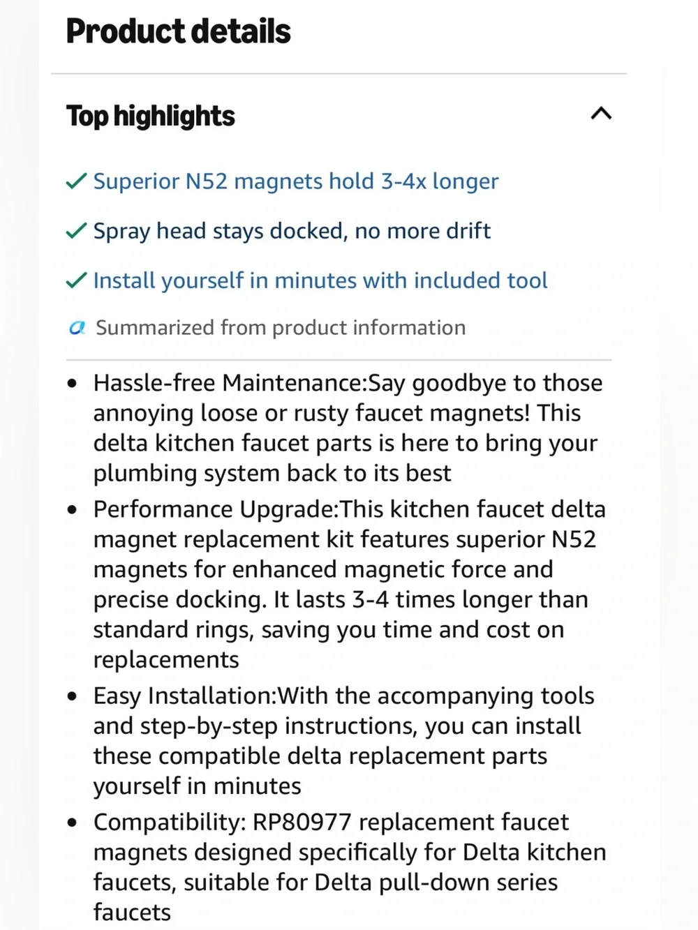 RP80977 Magnet Replacement Kit for Delta Kitchen Faucet Parts